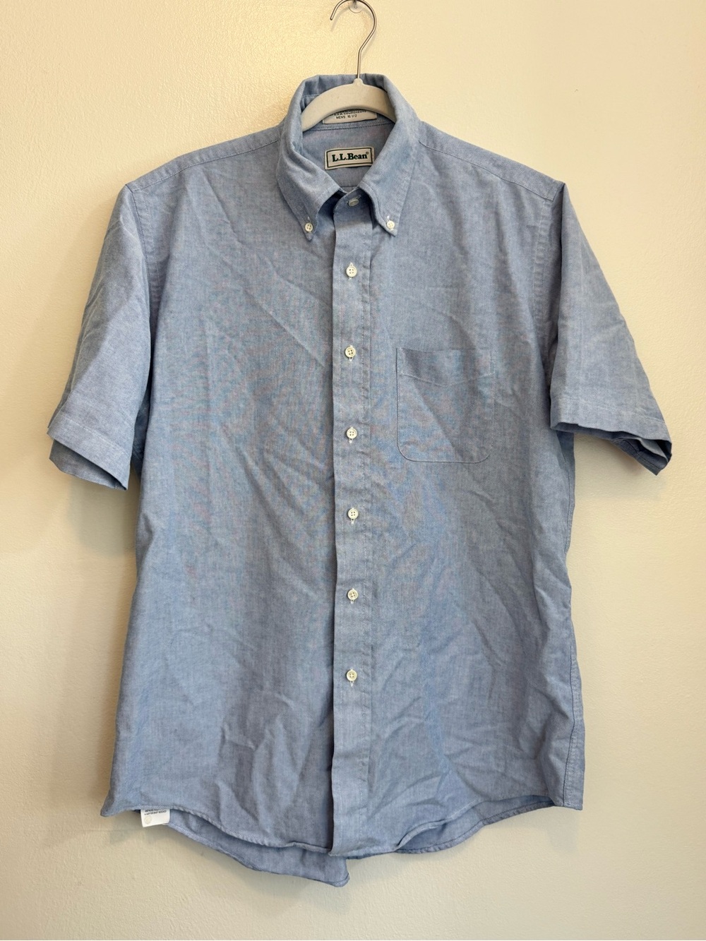 LL BEAN Chambray Vintage 90's Short Sleeve Button Down Shirt - Men's Size 16.5